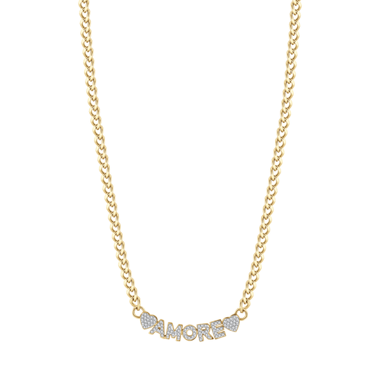 COLLAR DE AMOR DE ACERO DORADO CON CRISTALES BLANCOS