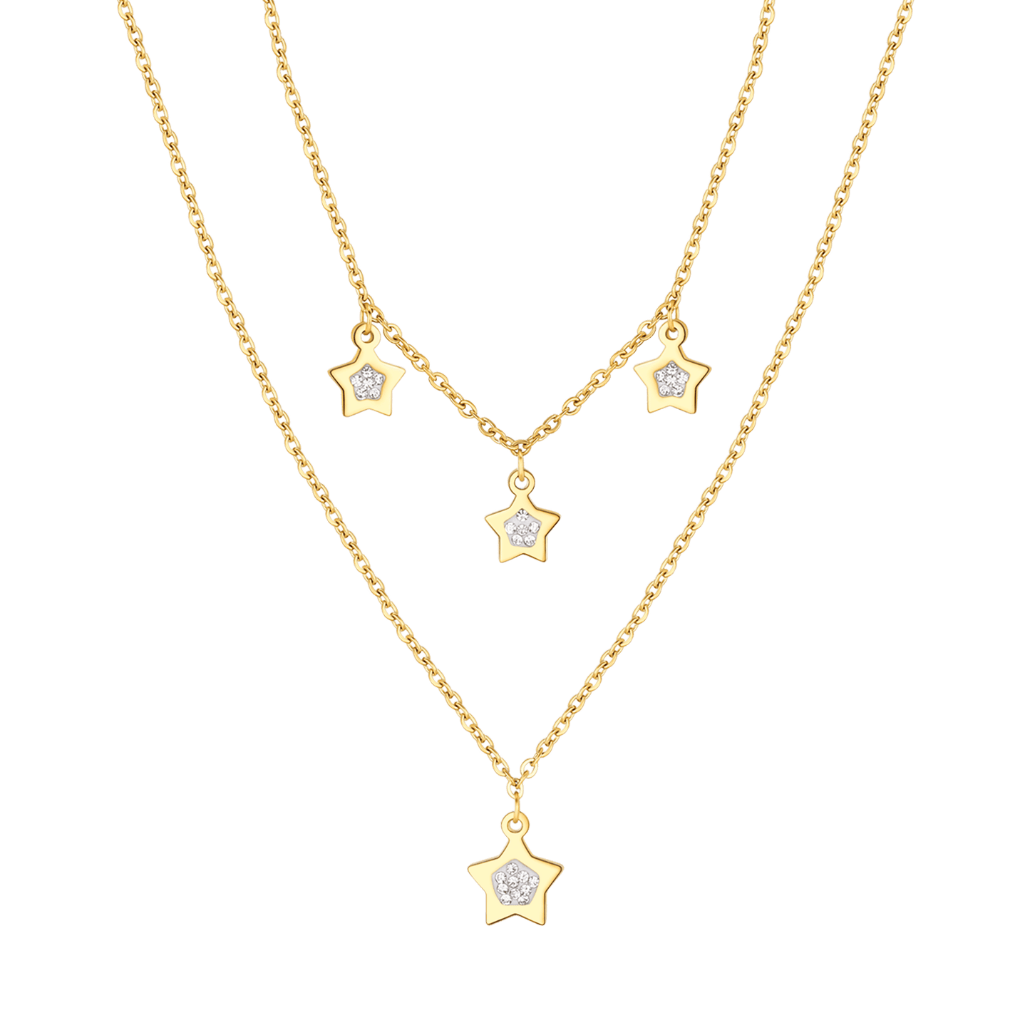 IP COLLAR DE ACERO DORADO PARA MUJER CON ESTRELLAS Y CRISTALES BLANCOS