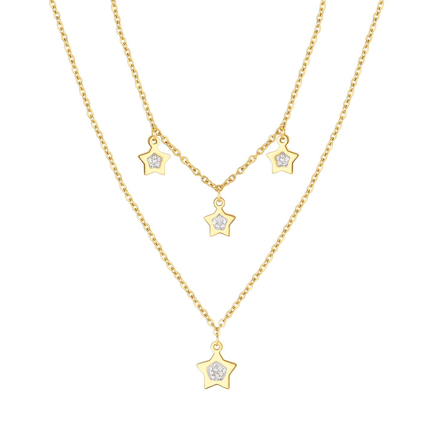 COLLAR DE MUJER EN ORO IP CON ESTRELLAS Y CRISTALES BLANCOS Luca Barra