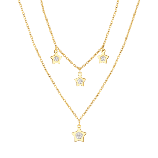 IP COLLAR DE ACERO DORADO PARA MUJER CON ESTRELLAS Y CRISTALES BLANCOS
