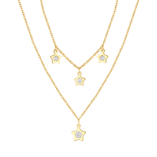 COLLAR DE MUJER EN ORO IP CON ESTRELLAS Y CRISTALES BLANCOS Luca Barra