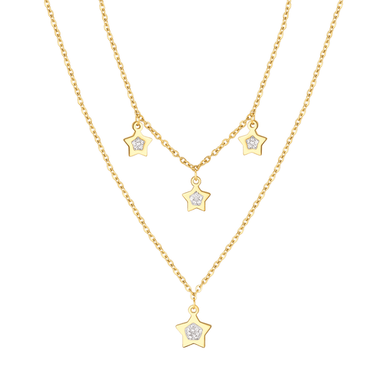 IP COLLAR DE ACERO DORADO PARA MUJER CON ESTRELLAS Y CRISTALES BLANCOS