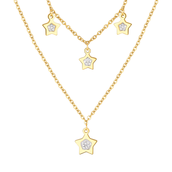 IP COLLAR DE ACERO DORADO PARA MUJER CON ESTRELLAS Y CRISTALES BLANCOS