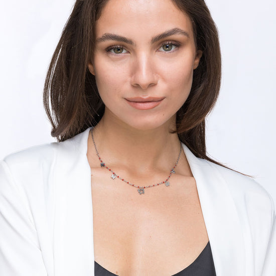 COLLAR DE ACERO CON MARIPOSAS Y PIEDRAS ROJAS