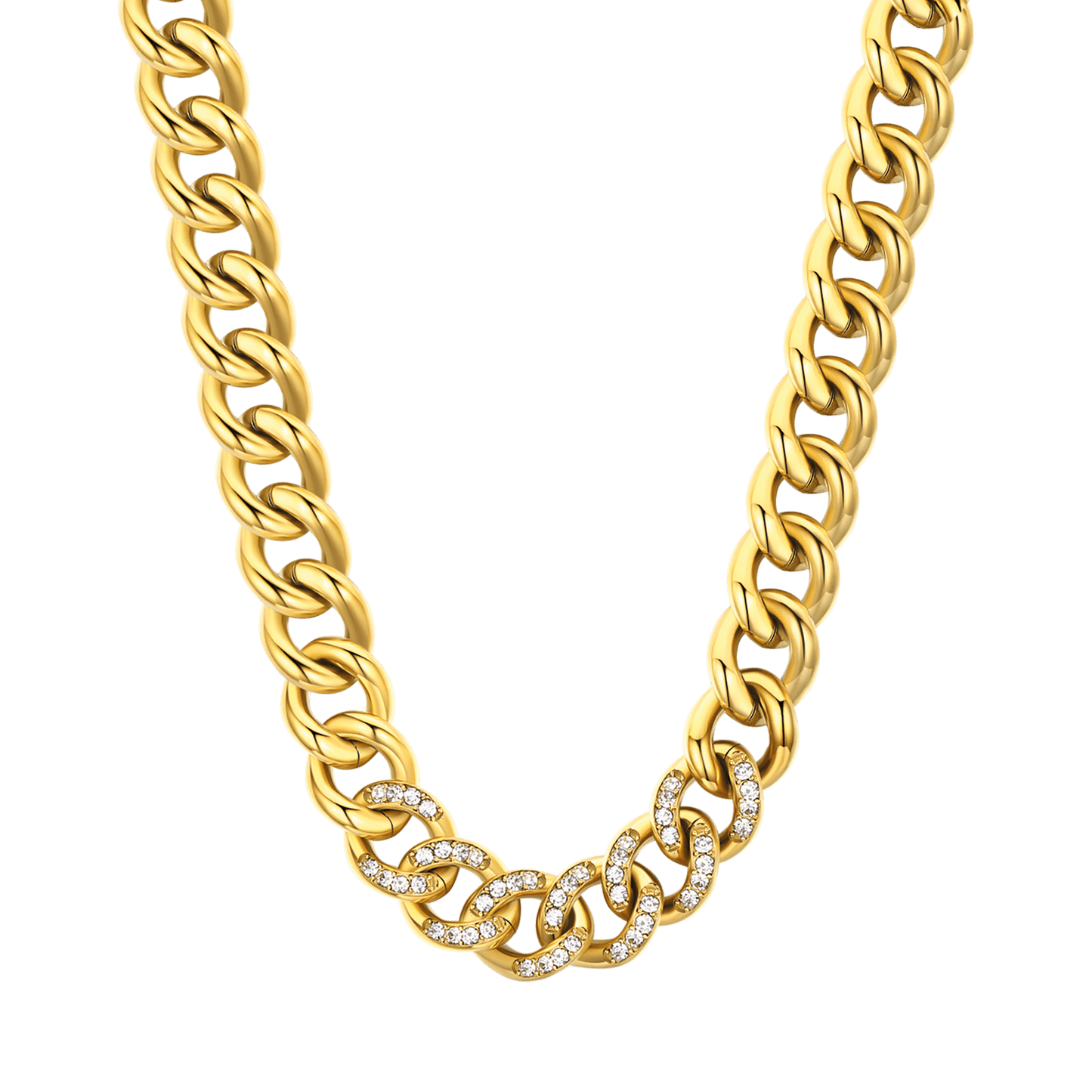 COLLAR DE ACERO PARA MUJER CON ESLABÓN DE CADENA Y CRISTALES BLANCOS