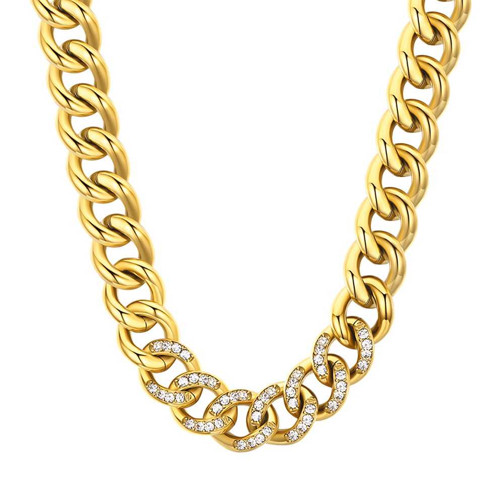 COLLAR DE ACERO PARA MUJER CON ESLABÓN DE CADENA Y CRISTALES BLANCOS