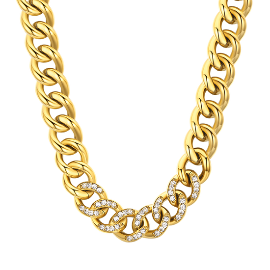 COLLAR DE ACERO PARA MUJER CON ESLABÓN DE CADENA Y CRISTALES BLANCOS