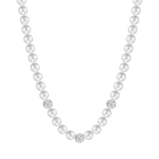 COLLAR DE PERLAS DE MUJER CON CRISTALES BLANCOS