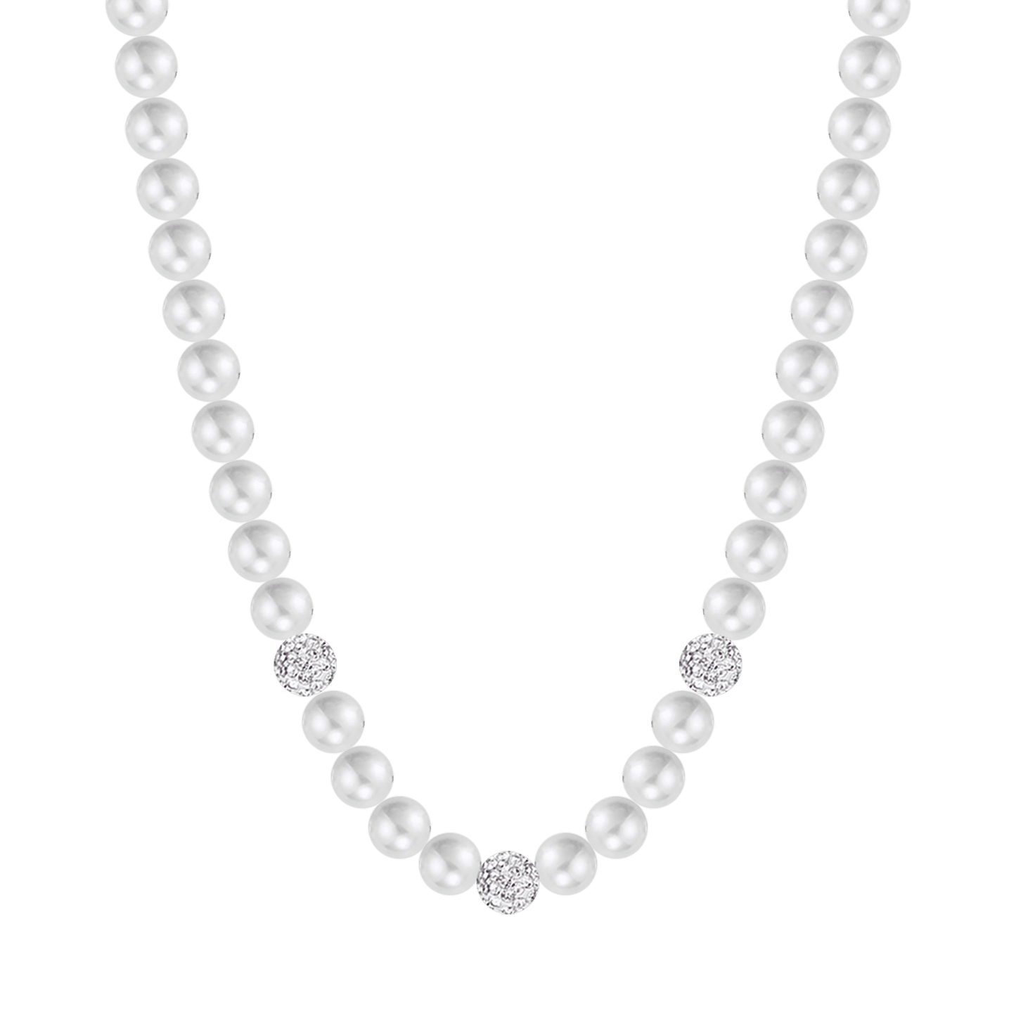 COLLAR DE PERLAS DE MUJER CON CRISTALES BLANCOS