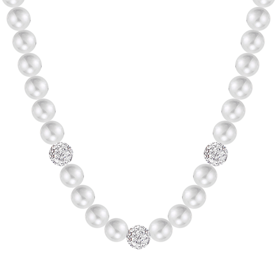 COLLAR DE PERLAS DE MUJER CON CRISTALES BLANCOS