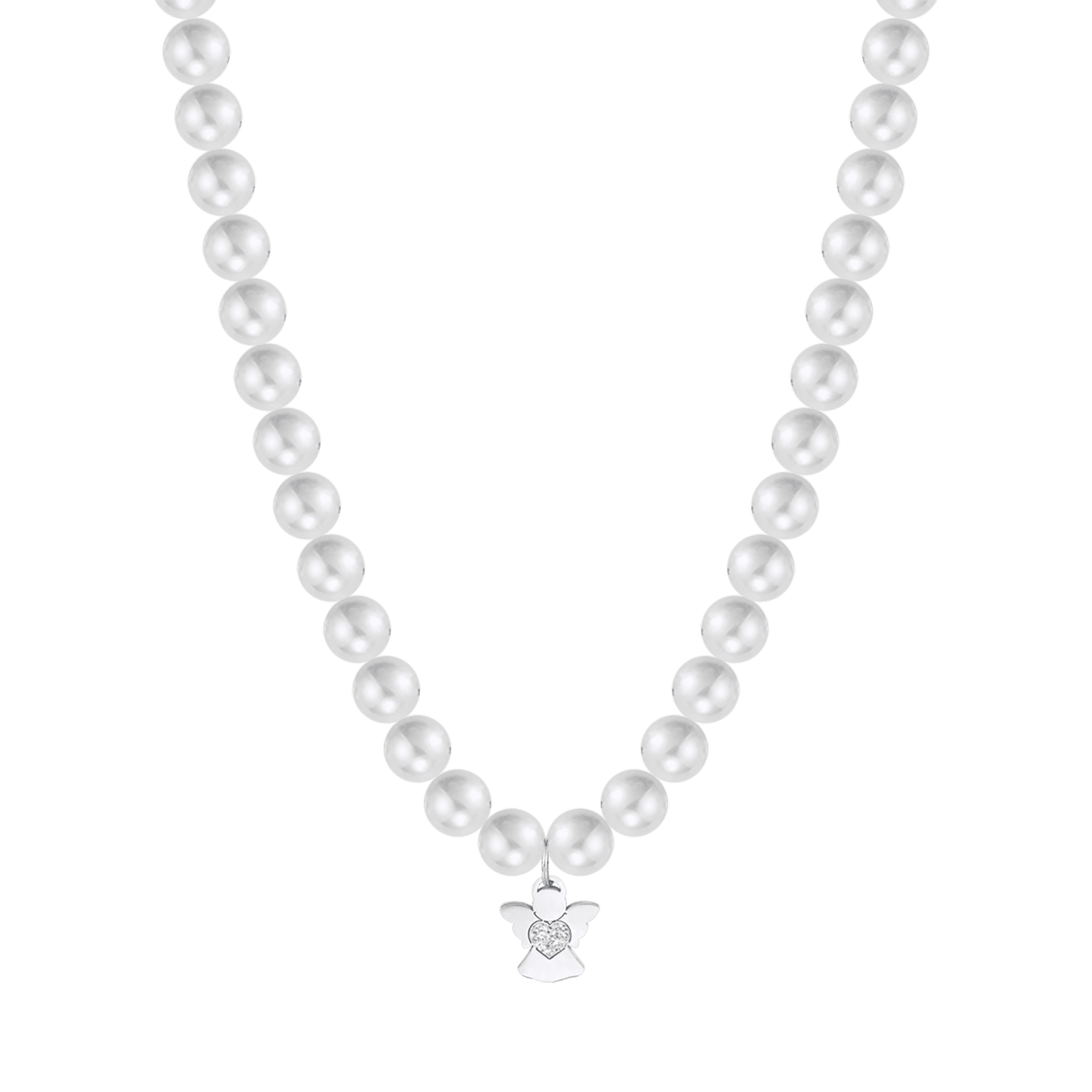 COLLAR DE PERLAS BLANCAS DE MUJER CON ÁNGEL