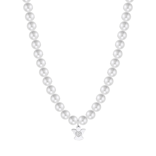 COLLAR DE PERLAS BLANCAS DE MUJER CON ÁNGEL