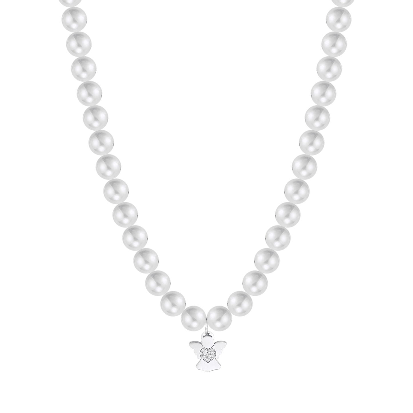 COLLAR DE PERLAS BLANCAS DE MUJER CON ÁNGEL