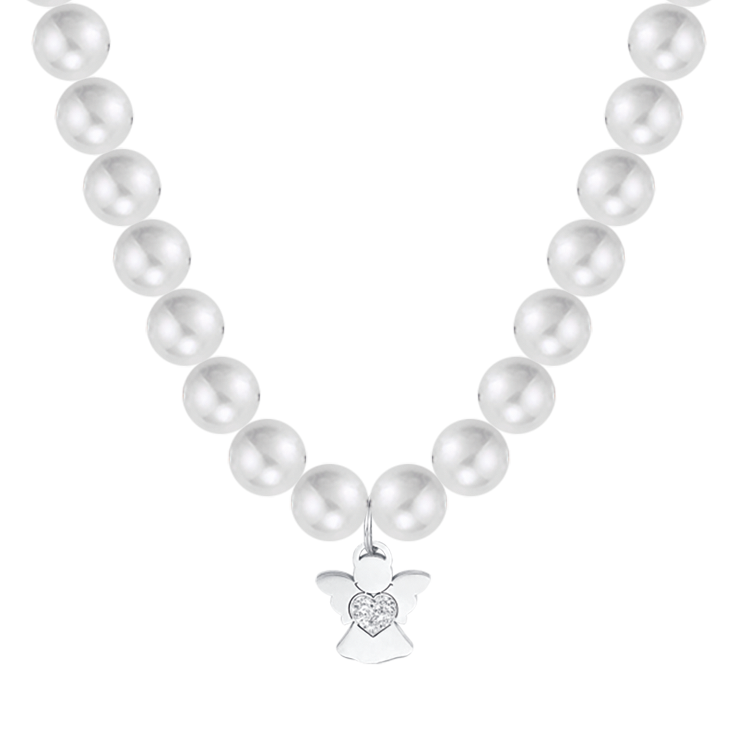 COLLAR DE PERLAS BLANCAS DE MUJER CON ÁNGEL