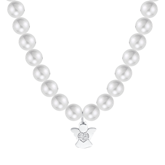 COLLAR DE PERLAS BLANCAS DE MUJER CON ÁNGEL