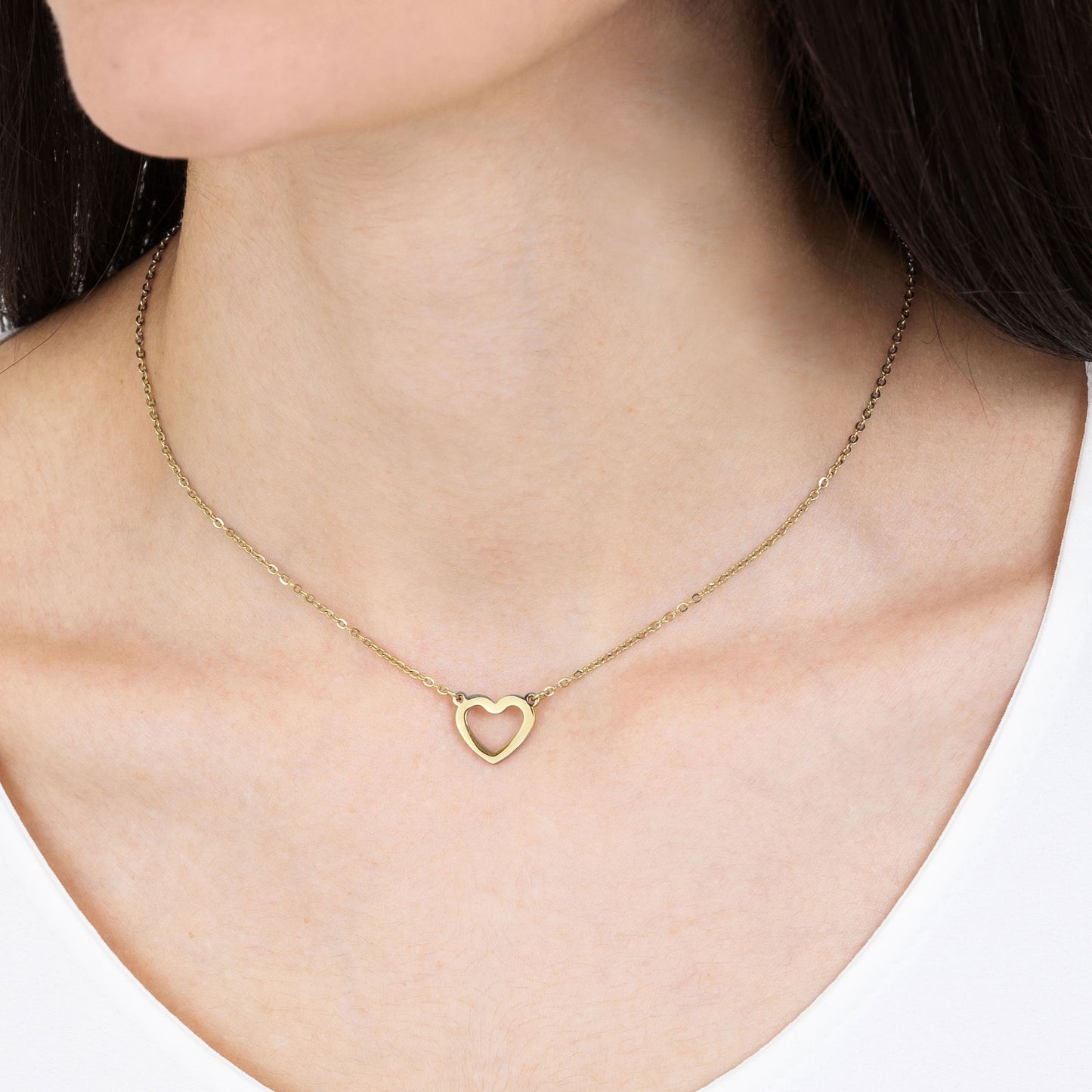 COLLAR DE ACERO DE MUJER CON CORAZÓN DE ORO Luca Barra