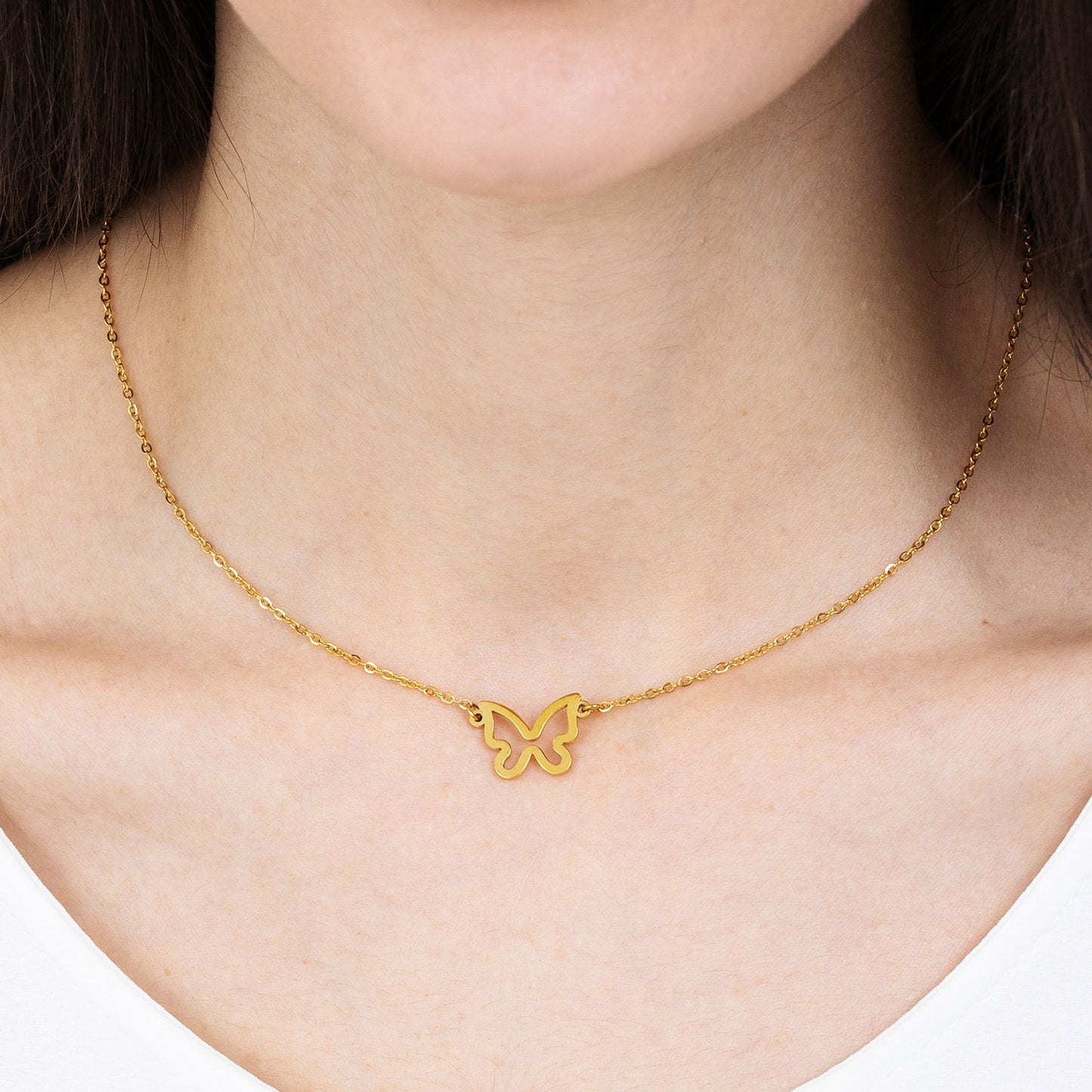 IP COLLAR DE ACERO DORADO PARA MUJER CON MARIPOSA DORADA