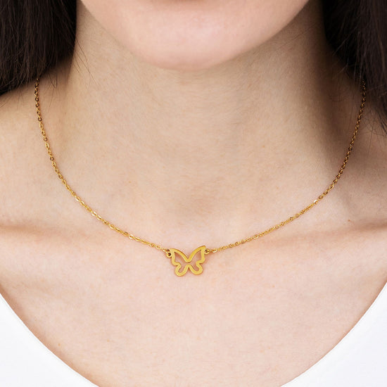 IP COLLAR DE ACERO DORADO PARA MUJER CON MARIPOSA DORADA