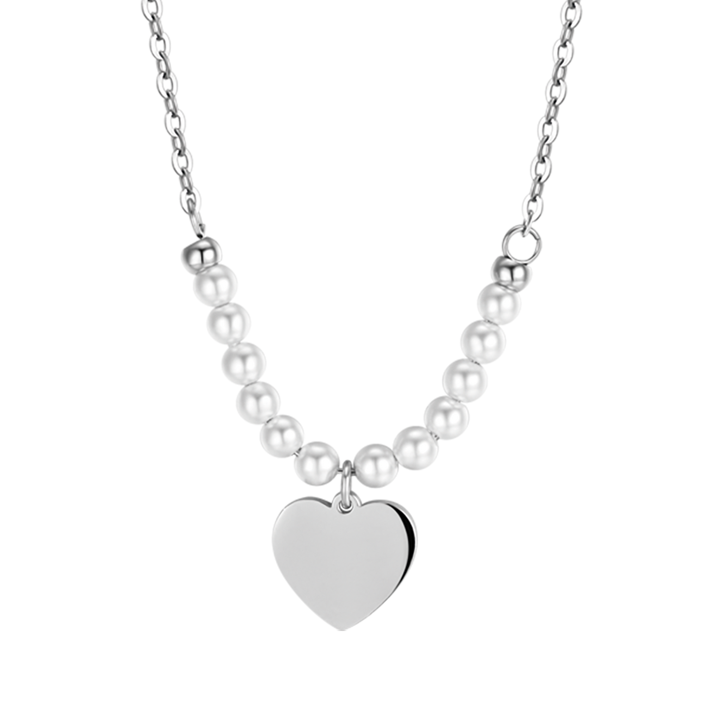 IP COLLAR DE ACERO DORADO PARA MUJER CON CORAZON Y PERLAS BLANCAS