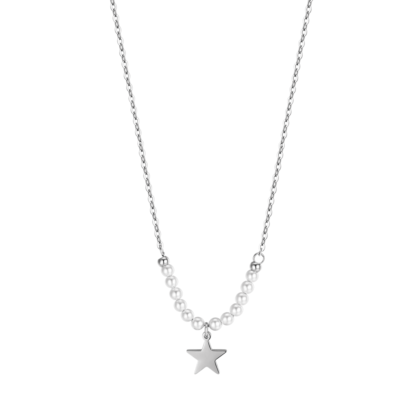 IP COLLAR DE ACERO DORADO PARA MUJER CON ESTRELLA Y PERLAS BLANCAS