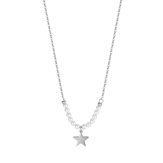 IP COLLAR DE ACERO DORADO PARA MUJER CON ESTRELLA Y PERLAS BLANCAS