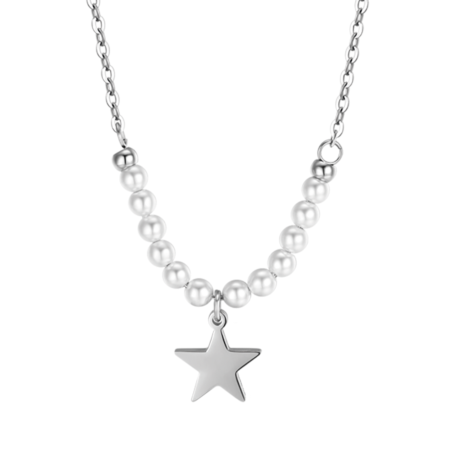IP COLLAR DE ACERO DORADO PARA MUJER CON ESTRELLA Y PERLAS BLANCAS