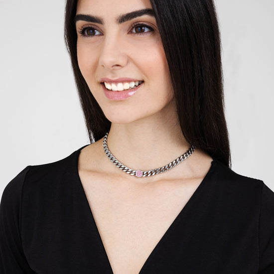 COLLAR DE ACERO PARA MUJER CON CRISTALES