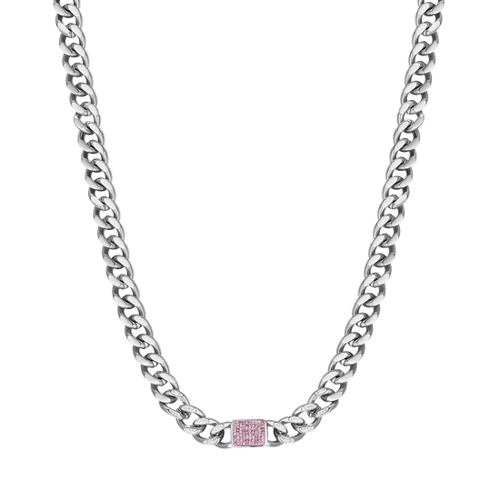 COLLAR DE ACERO PARA MUJER CON CRISTALES FUCSIA
