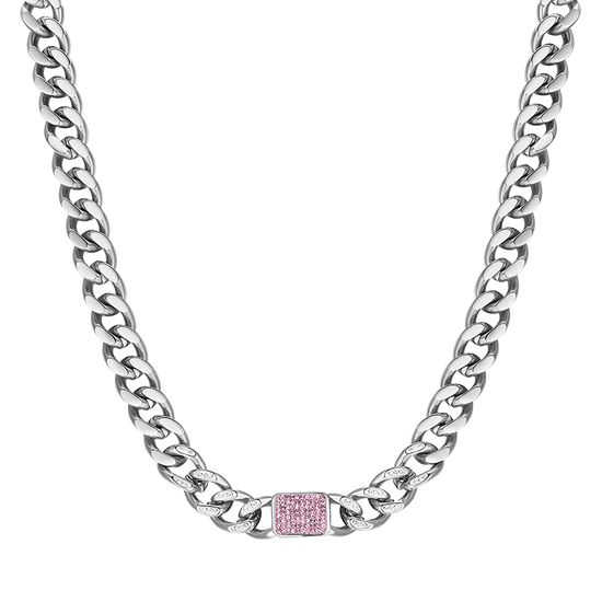 COLLAR DE ACERO PARA MUJER CON CRISTALES FUCSIA
