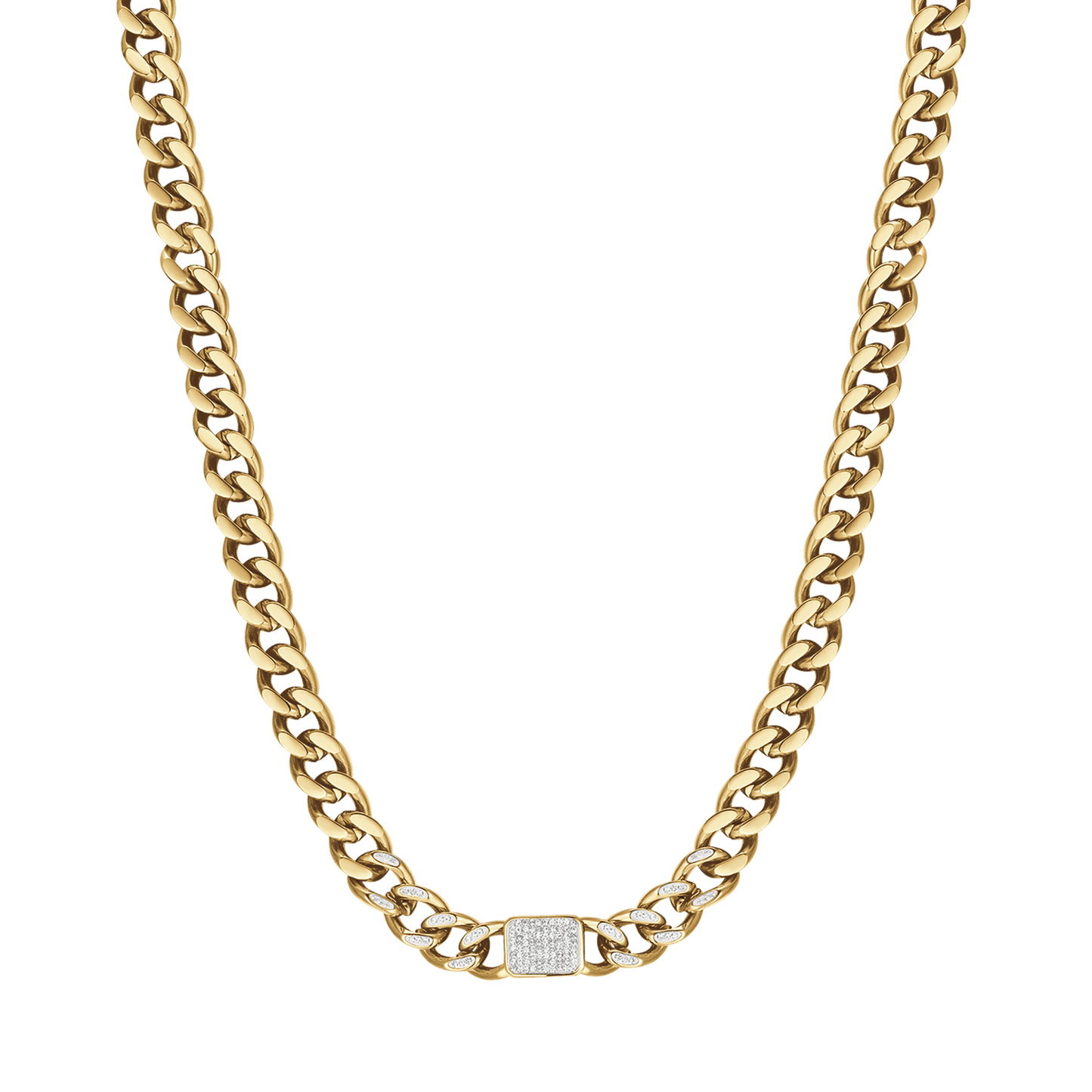 IP COLLAR DE ACERO DORADO PARA MUJER CON COLGANTES DE CRISTAL BLANCO Y CADENA DE ESLABONES