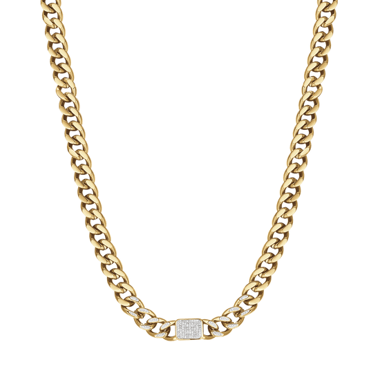 IP COLLAR DE ACERO DORADO PARA MUJER CON COLGANTES DE CRISTAL BLANCO Y CADENA DE ESLABONES
