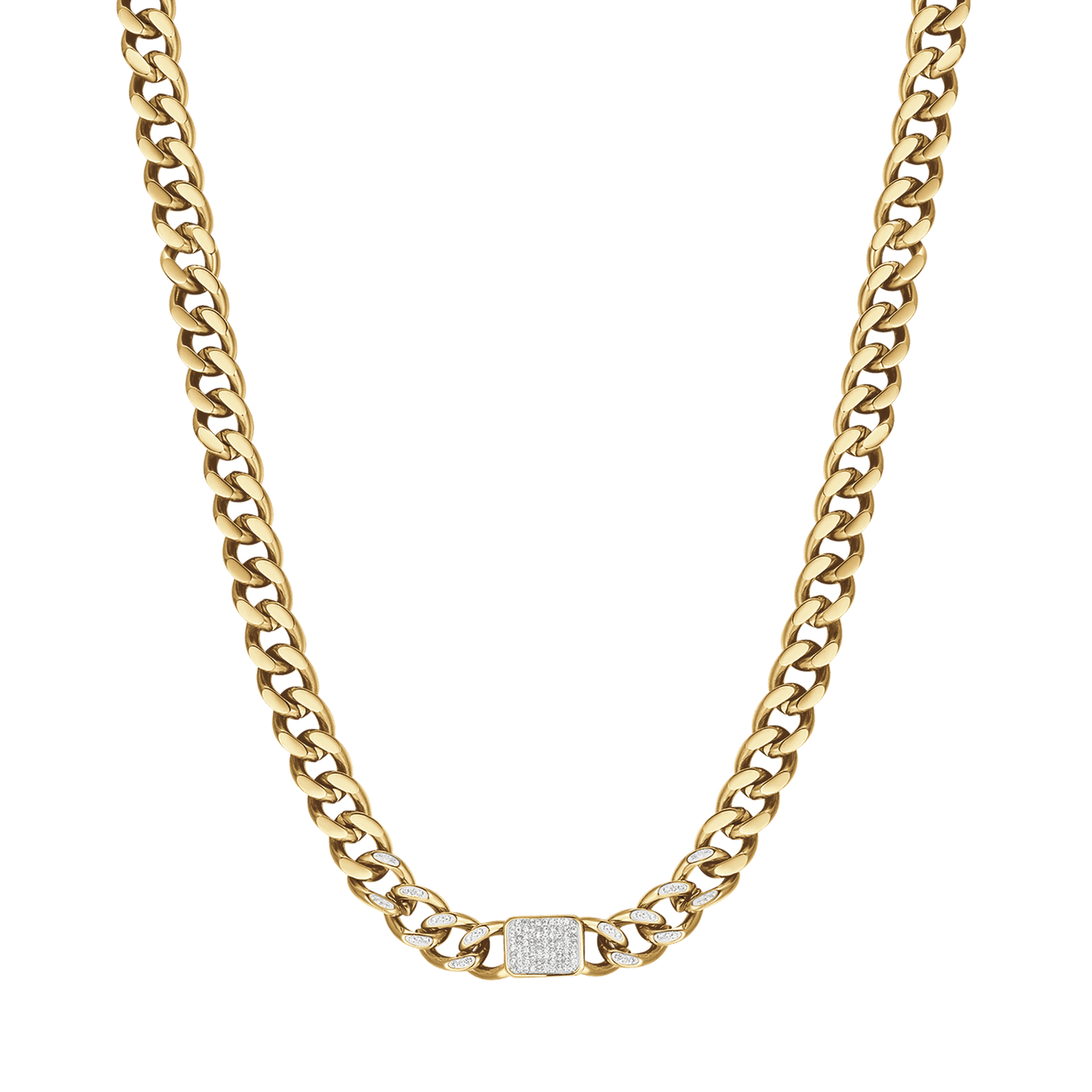 IP COLLAR DE ACERO DORADO PARA MUJER CON COLGANTES DE CRISTAL BLANCO Y CADENA DE ESLABONES