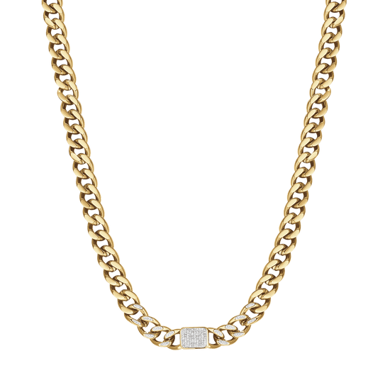 IP COLLAR DE ACERO DORADO PARA MUJER CON COLGANTES DE CRISTAL BLANCO Y CADENA DE ESLABONES