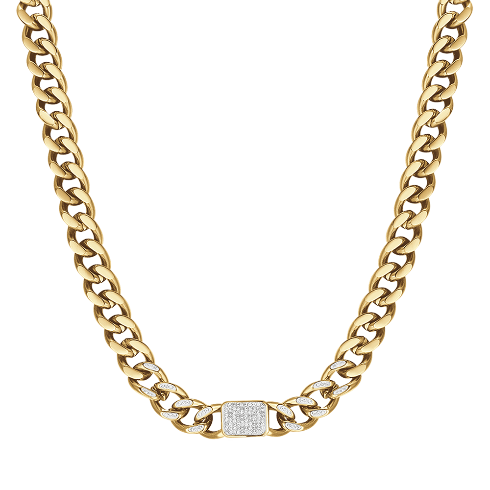 IP COLLAR DE ACERO DORADO PARA MUJER CON COLGANTES DE CRISTAL BLANCO Y CADENA DE ESLABONES