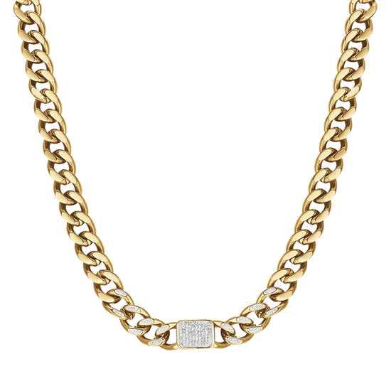 IP COLLAR DE ACERO DORADO PARA MUJER CON COLGANTES DE CRISTAL BLANCO Y CADENA DE ESLABONES