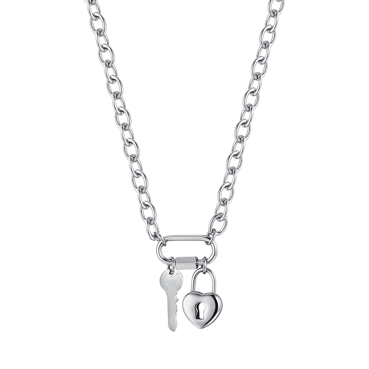 COLLAR DE ACERO PARA MUJER CON LLAVE Y CANDADO DE CORAZÓN