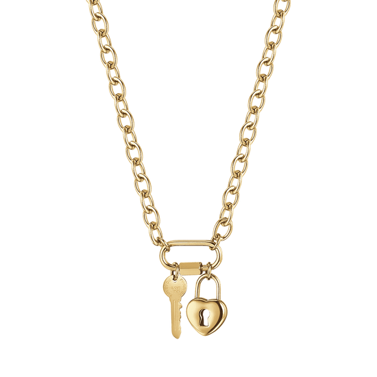 COLLAR DE ACERO PARA MUJER CON LLAVE Y CANDADO DE CORAZÓN
