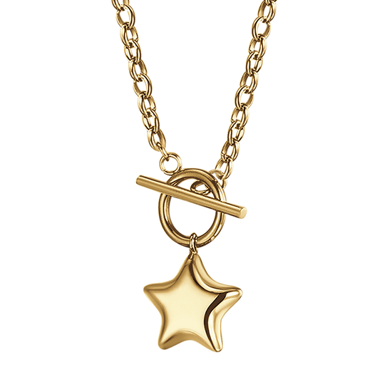 IP COLLAR DE ACERO DORADO PARA MUJER CON ESTRELLA Y CORAZÓN