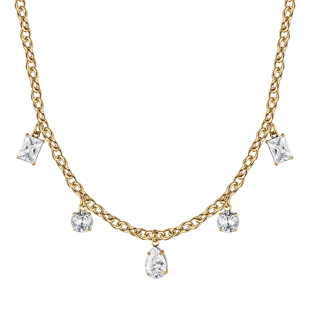 COLLAR DE MUJER EN ACERO ORO IP CON CRISTALES BLANCOS Colgantes Luca Barra