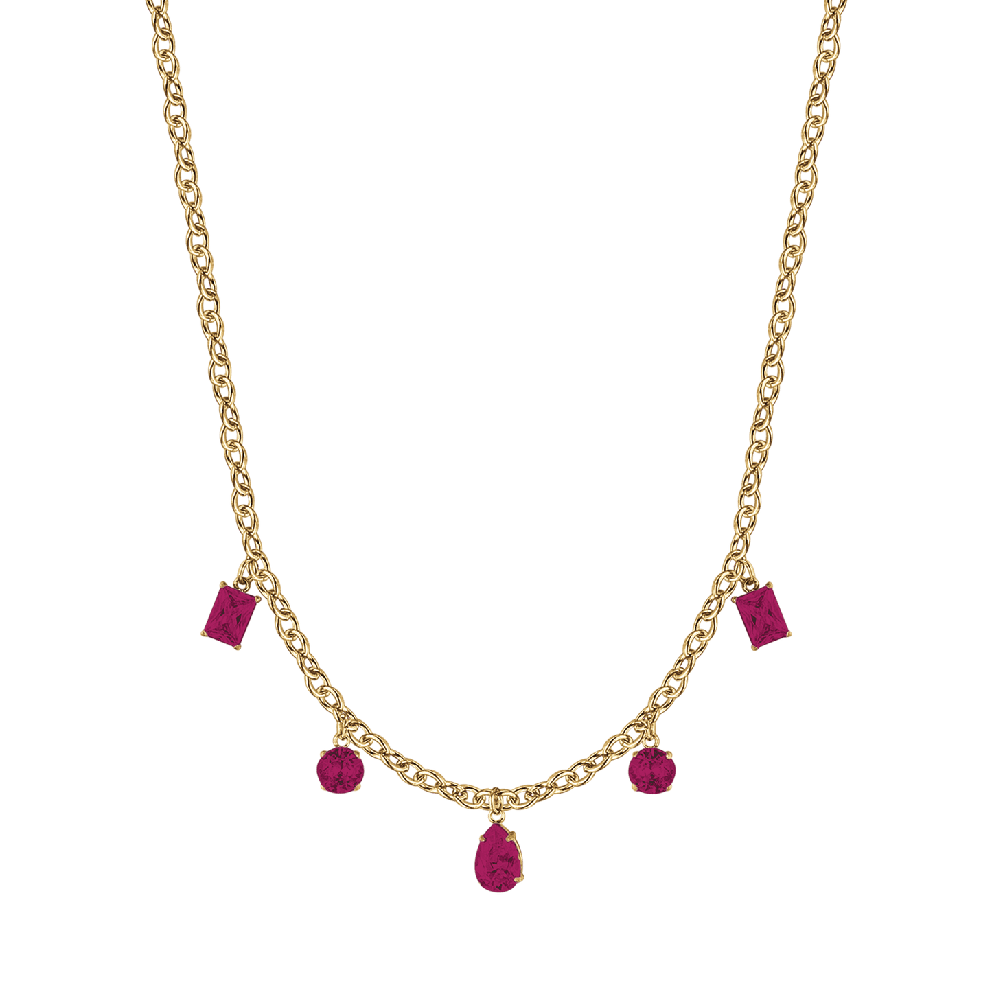 IP COLLAR DE ACERO DORADO PARA MUJER CON COLGANTES DE CRISTALES FUCSIA