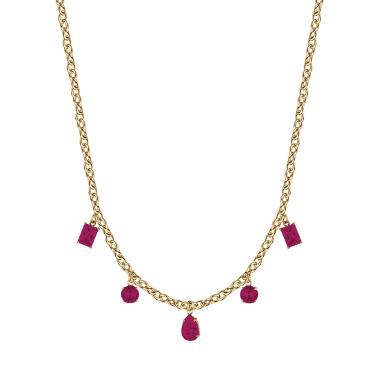 IP COLLAR DE ACERO DORADO PARA MUJER CON COLGANTES DE CRISTALES FUCSIA