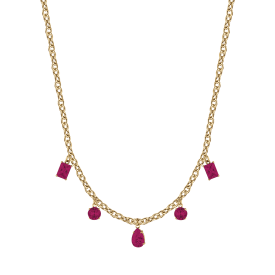 IP COLLAR DE ACERO DORADO PARA MUJER CON COLGANTES DE CRISTALES FUCSIA