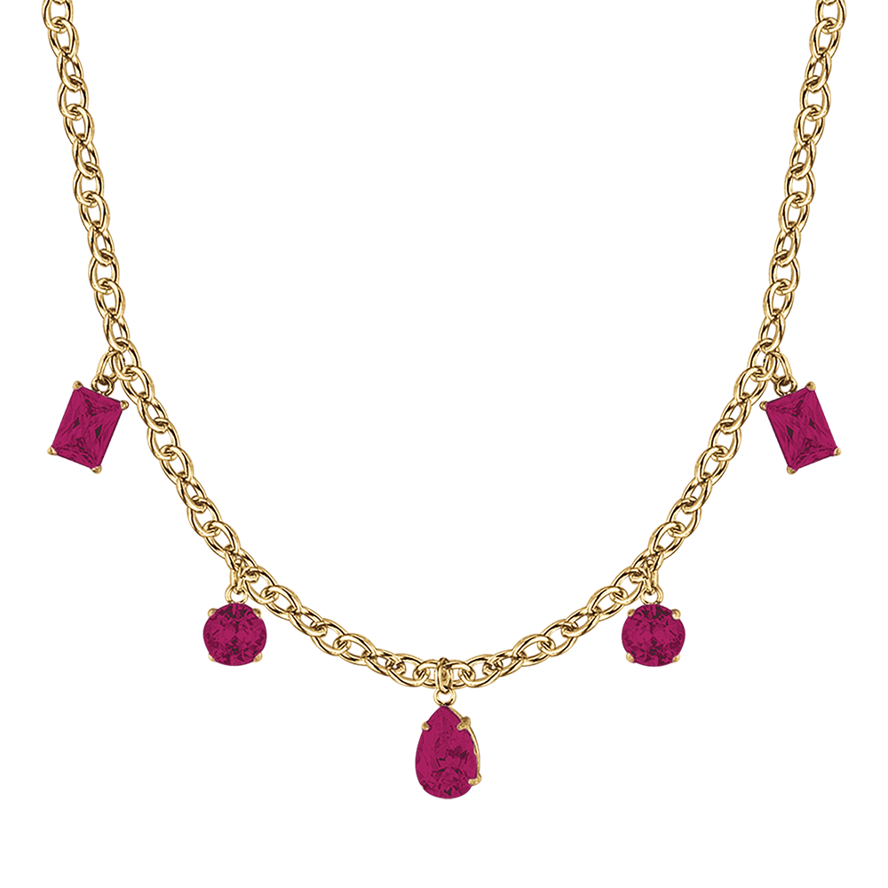 IP COLLAR DE ACERO DORADO PARA MUJER CON COLGANTES DE CRISTALES FUCSIA
