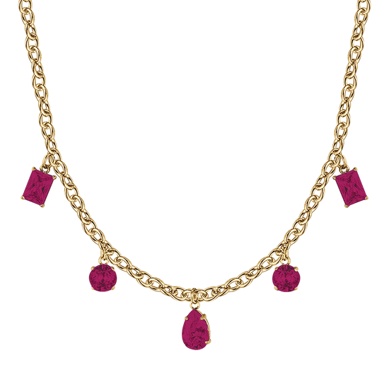 IP COLLAR DE ACERO DORADO PARA MUJER CON COLGANTES DE CRISTALES FUCSIA