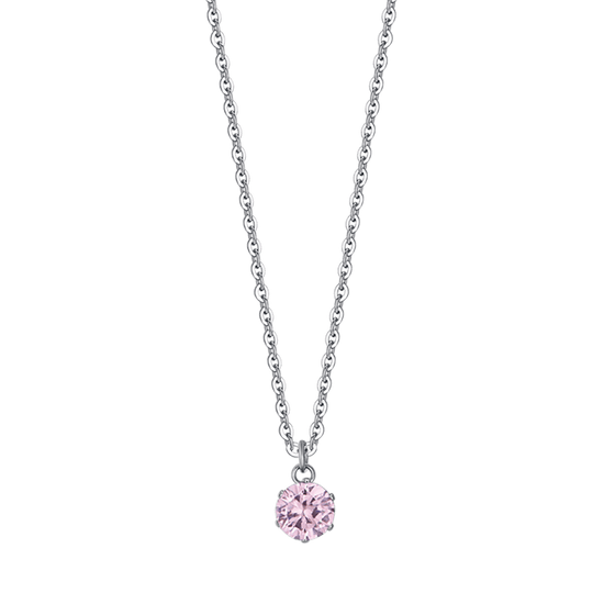 COLLAR DE ACERO PARA MUJER CON CRISTAL ROSA