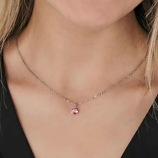 COLLAR DE ACERO PARA MUJER CON CRISTAL ROSA