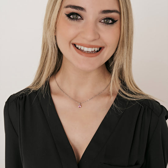 COLLAR DE ACERO PARA MUJER CON CRISTAL ROSA