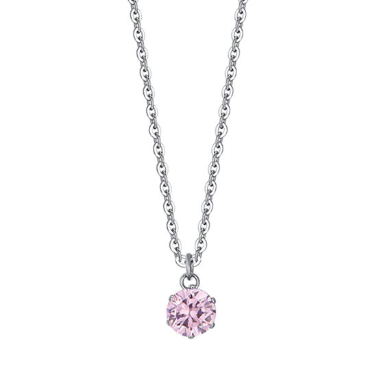 COLLAR DE ACERO PARA MUJER CON CRISTAL ROSA