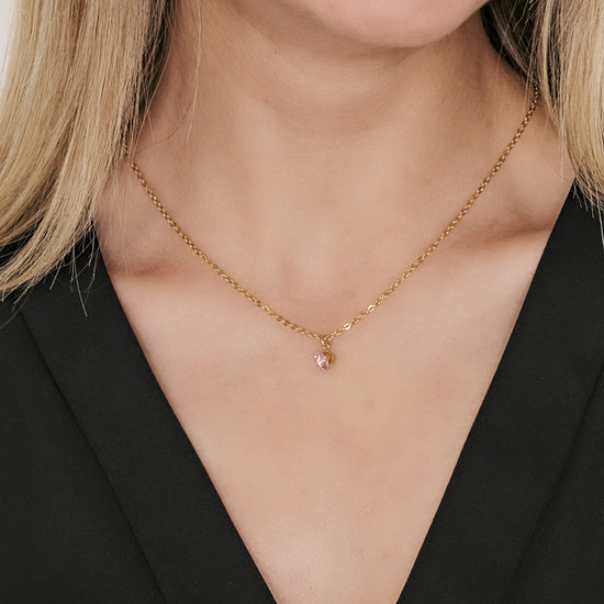 COLLAR DE ACERO PARA MUJER CON CRISTAL ROSA
