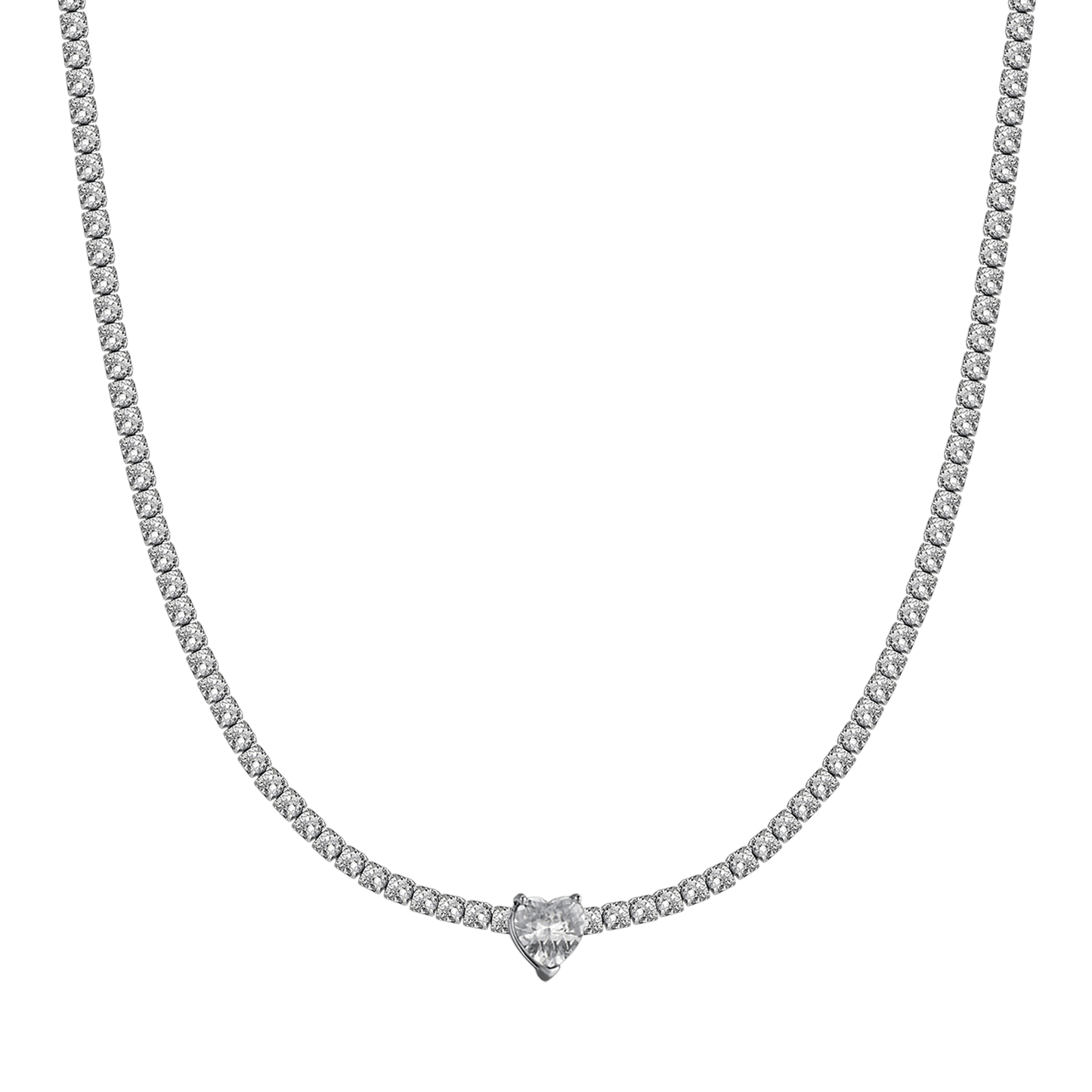 COLLAR DE ACERO PARA MUJER CON CRISTALES BLANCOS Y CORAZÓN DE CRISTAL
